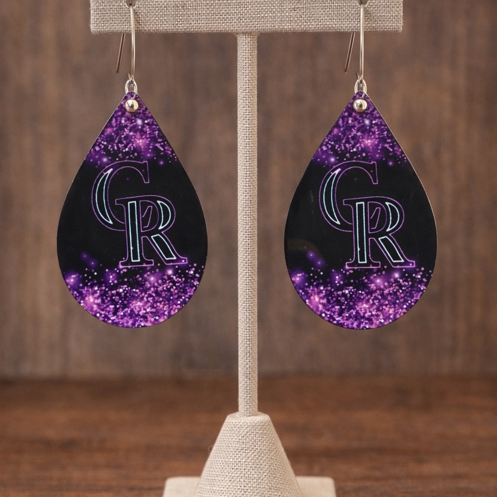 Colorado Rockies Purple and Black Teardrop Earrings